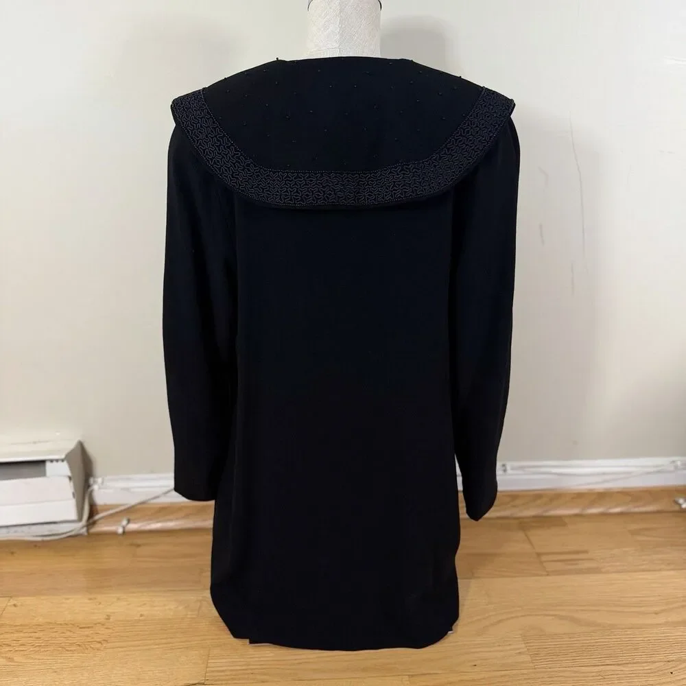 Zelda VTG Crepe Beaded  Shawl Collar Evening Jacket Blazer Black Petite 90s Goth